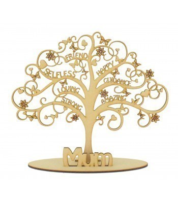 Laser Cut Mothers Day Word Tree in a stand - Options to change name in stand.
